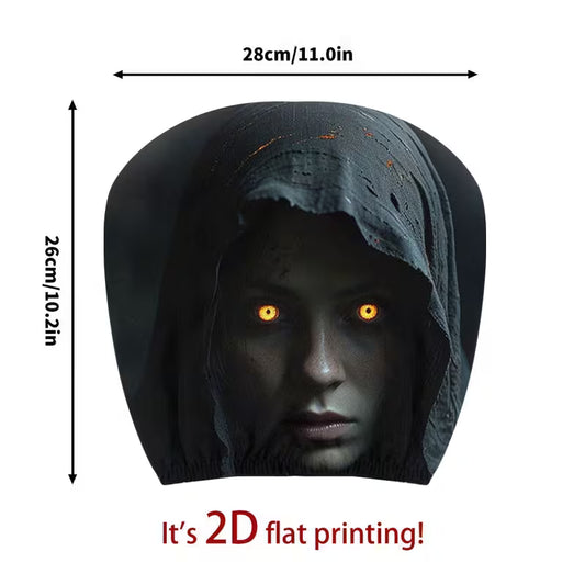 2PCS Modern Hooded Figure Portrait Car Headrest Covers – Bright-Eyed Design