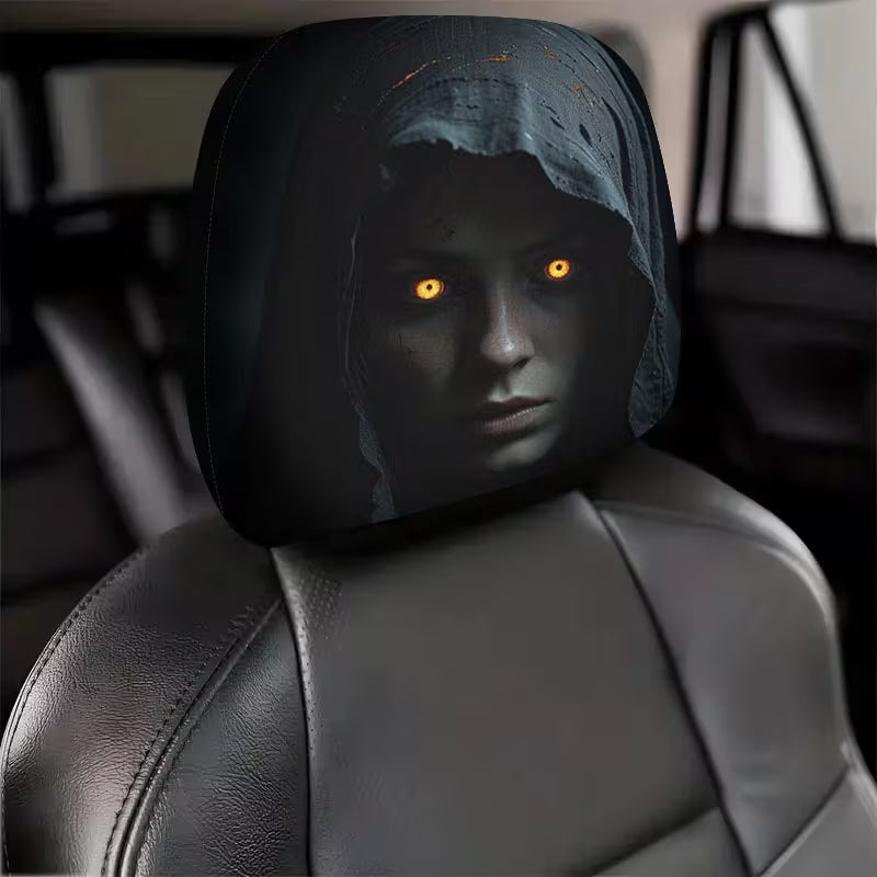 2PCS Modern Hooded Figure Portrait Car Headrest Covers – Bright-Eyed Design