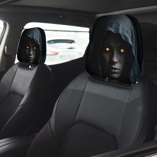 2PCS Modern Hooded Figure Portrait Car Headrest Covers – Bright-Eyed Design
