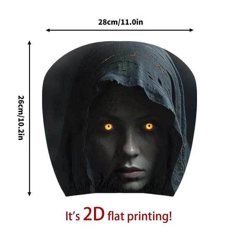 2PCS Modern Hooded Figure Portrait Car Headrest Covers – Bright-Eyed Design
