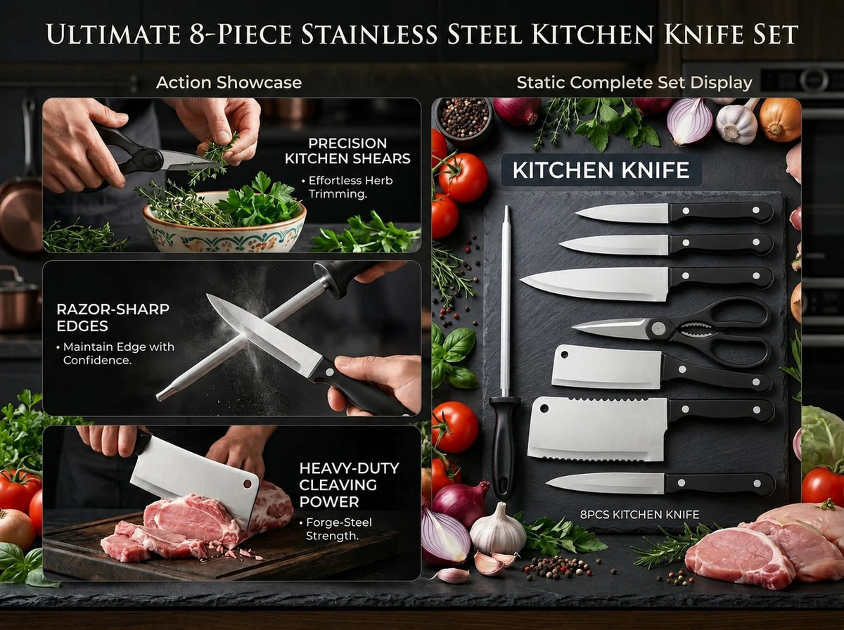 🔥 Smart Kitchen Ki Smart Choice – 8 Pcs Premium Knife Set