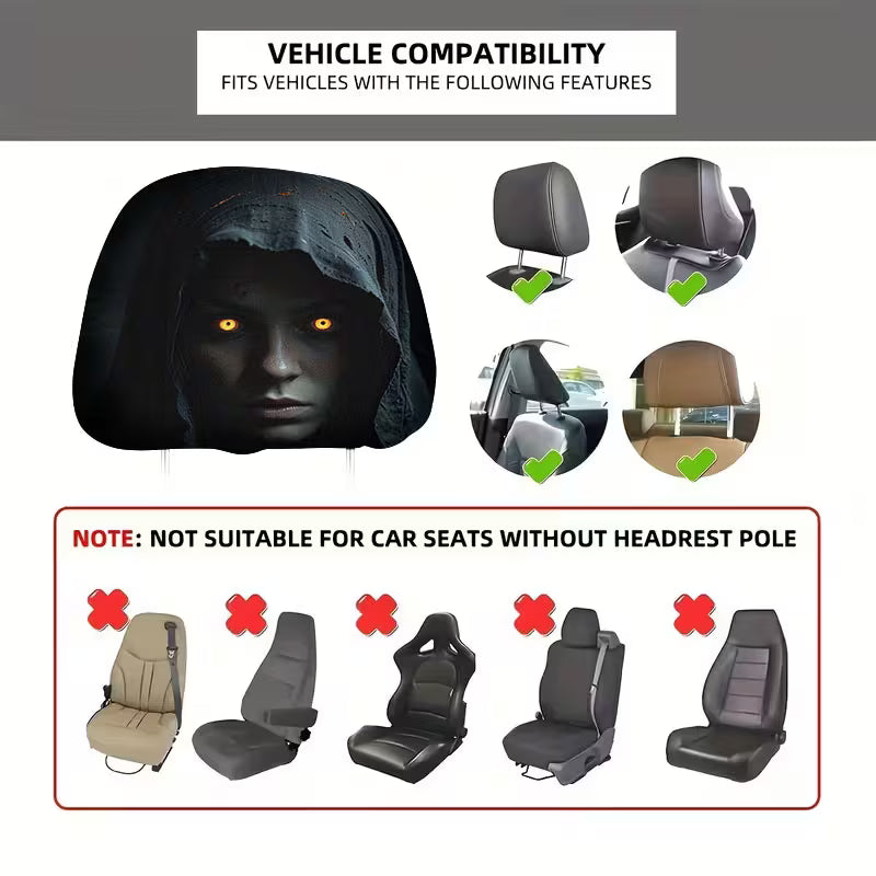 2PCS Modern Hooded Figure Portrait Car Headrest Covers – Bright-Eyed Design