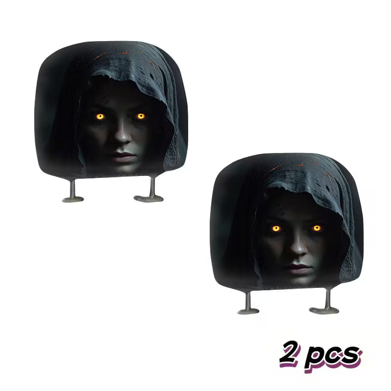2PCS Modern Hooded Figure Portrait Car Headrest Covers – Bright-Eyed Design